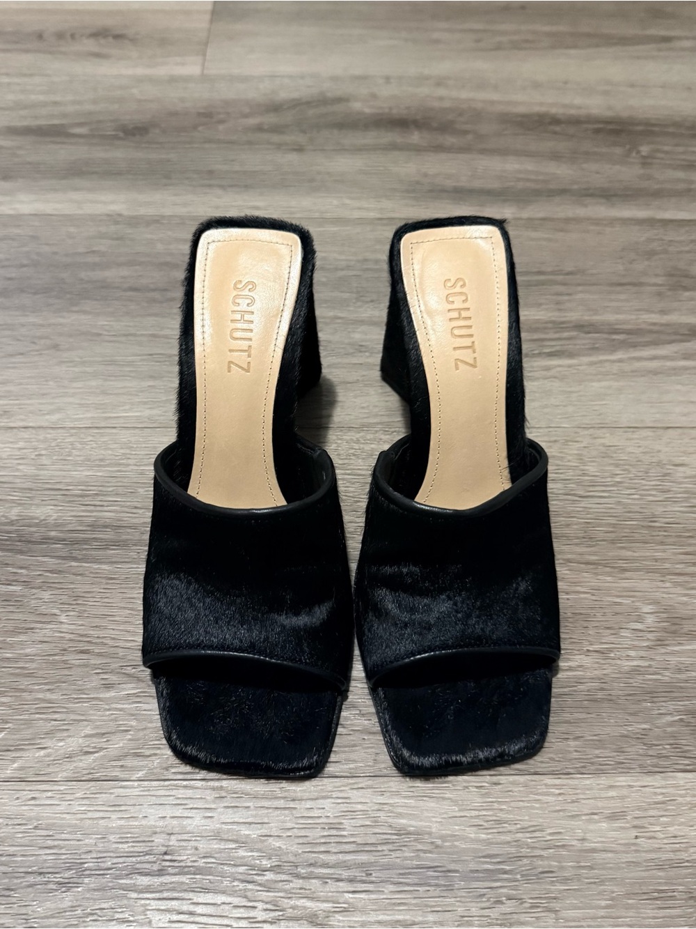 SCHUTZ Black Velvet Open-Toe Mules